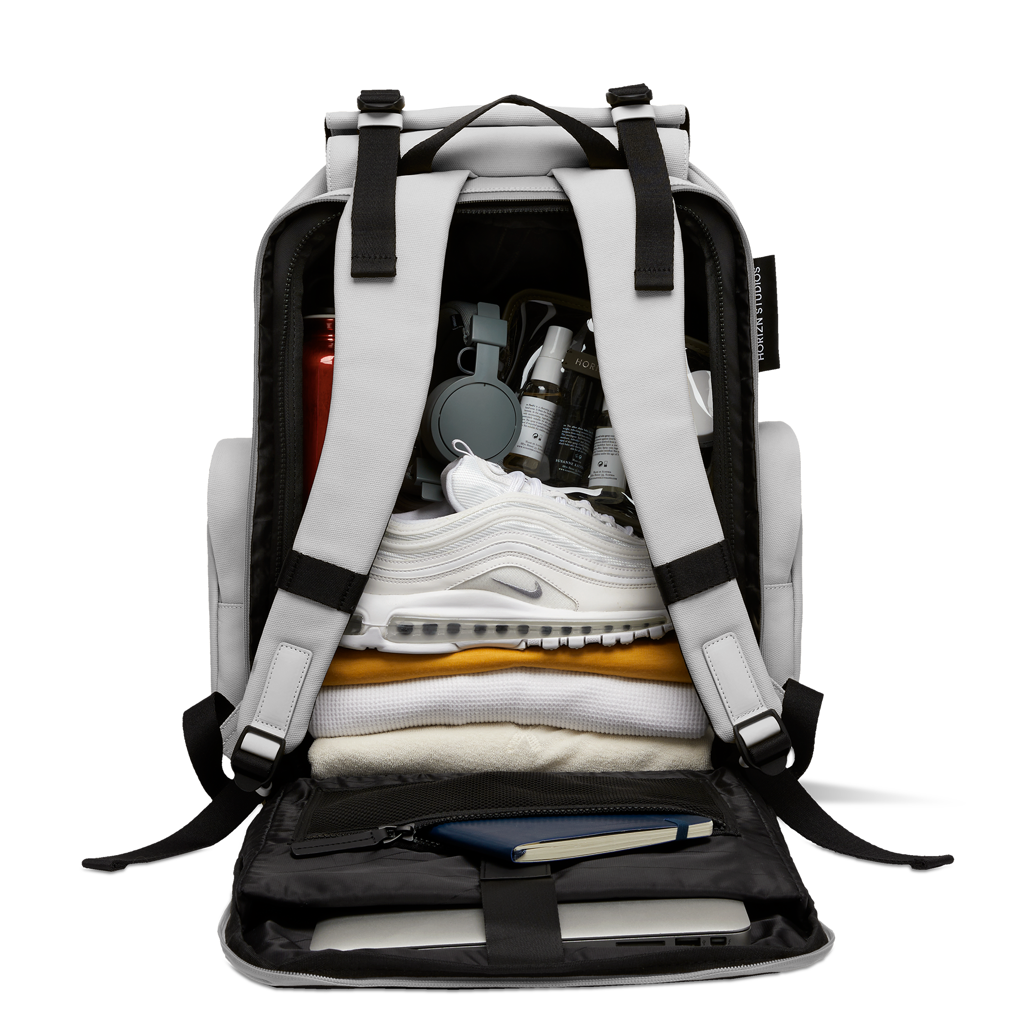 horizn-studios-sofo-backpack-travel-light-quartz-grey-recycled-waxed-canvas-reis image 5